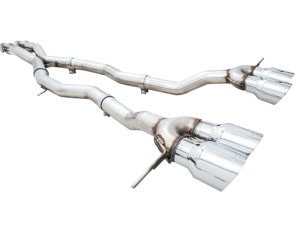 BMW M4 Performance Exhaust - AWE Tuning - Track Edition Cat-Back, Chrome Silver Quad 4.5 in Double-Walled Slash-Cut Tips - Chrome Silver - `21-`27